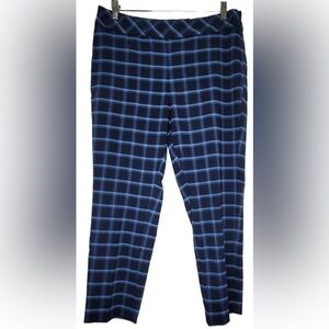 Charter Club Ankle‎ Pants Size 14P Blue Plaid Straight Leg Flat Front Side Zip